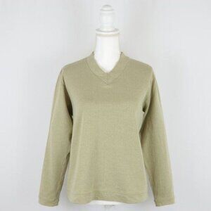Flax Women's Medium Green Cotton Ribbed V-Neck Knit Sweatshirt